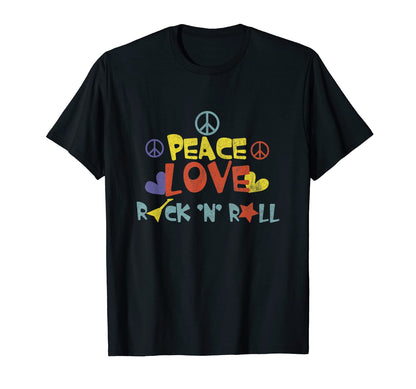 Peace Love Rock And Roll Distressed T-Shirt - Novelty Apparel for Adults - T-Shirt, Sweatshirt, Hoodie