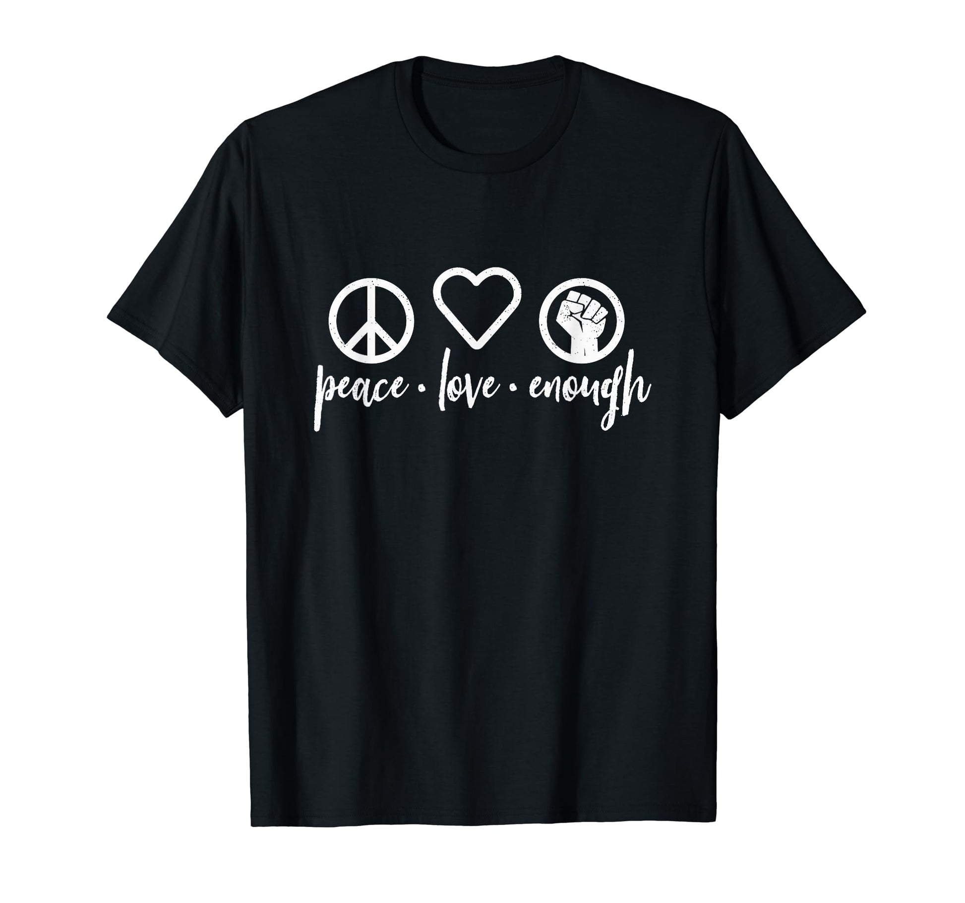 Peace Love Enough Script Icons Dark T-Shirt - Custom Art Print Men Women - T-Shirt, Sweatshirt, Hoodie