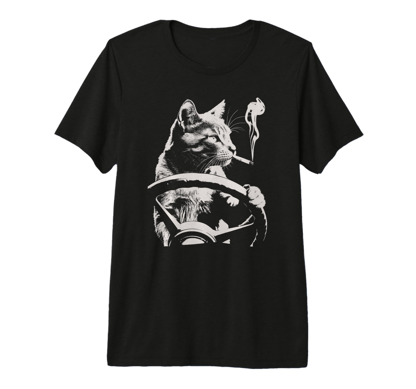 Cat Smoking Driving Grunge Kitty T-Shirt - Fun Novelty Design for Adults - T-Shirt, Sweatshirt, Hoodie