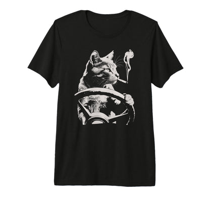Cat Smoking Driving Grunge Kitty T-Shirt - Fun Novelty Design for Adults - T-Shirt, Sweatshirt, Hoodie