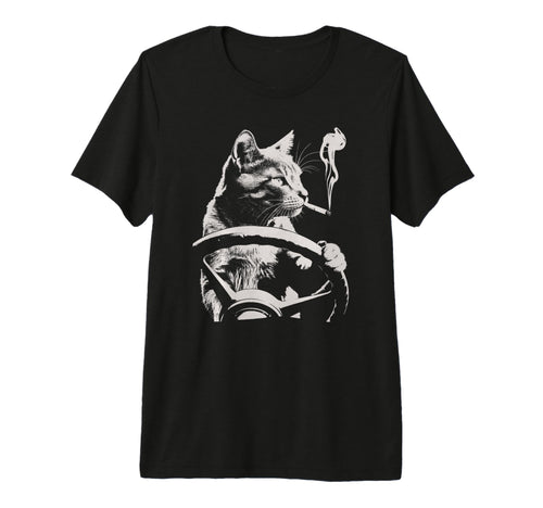 Cat Smoking Driving Grunge Kitty T-Shirt - Fun Novelty Design for Adults - T-Shirt, Sweatshirt, Hoodie