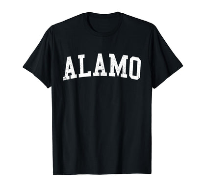 Alamo Ca Distressed White Varsity T-Shirt - Trendy Graphic Unisex - T-Shirt, Sweatshirt, Hoodie