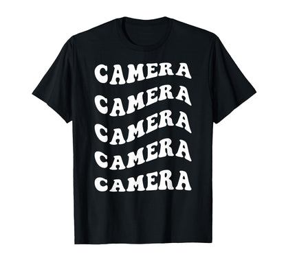 Camera Wavy Text T-Shirt - Unique Graphic Men Women - T-Shirt, Sweatshirt, Hoodie