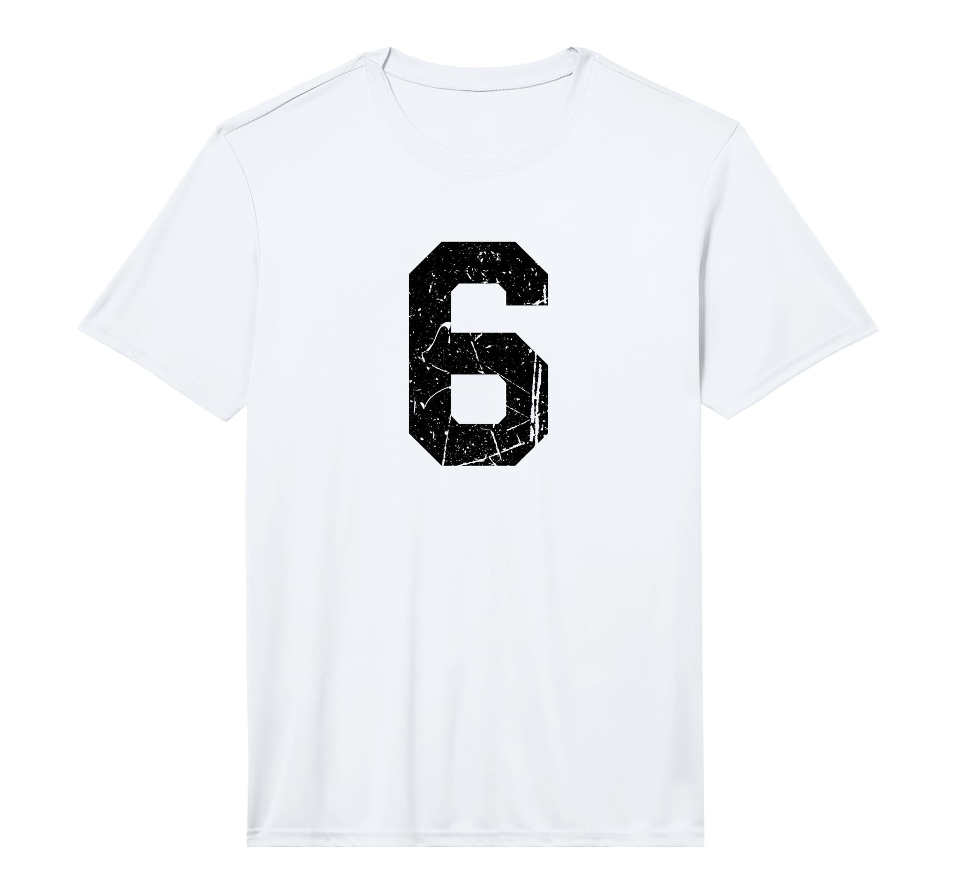 Distressed Black Sports Team Number 6 T-Shirt - Graphic Print for Adults - T-Shirt, Sweatshirt, Hoodie