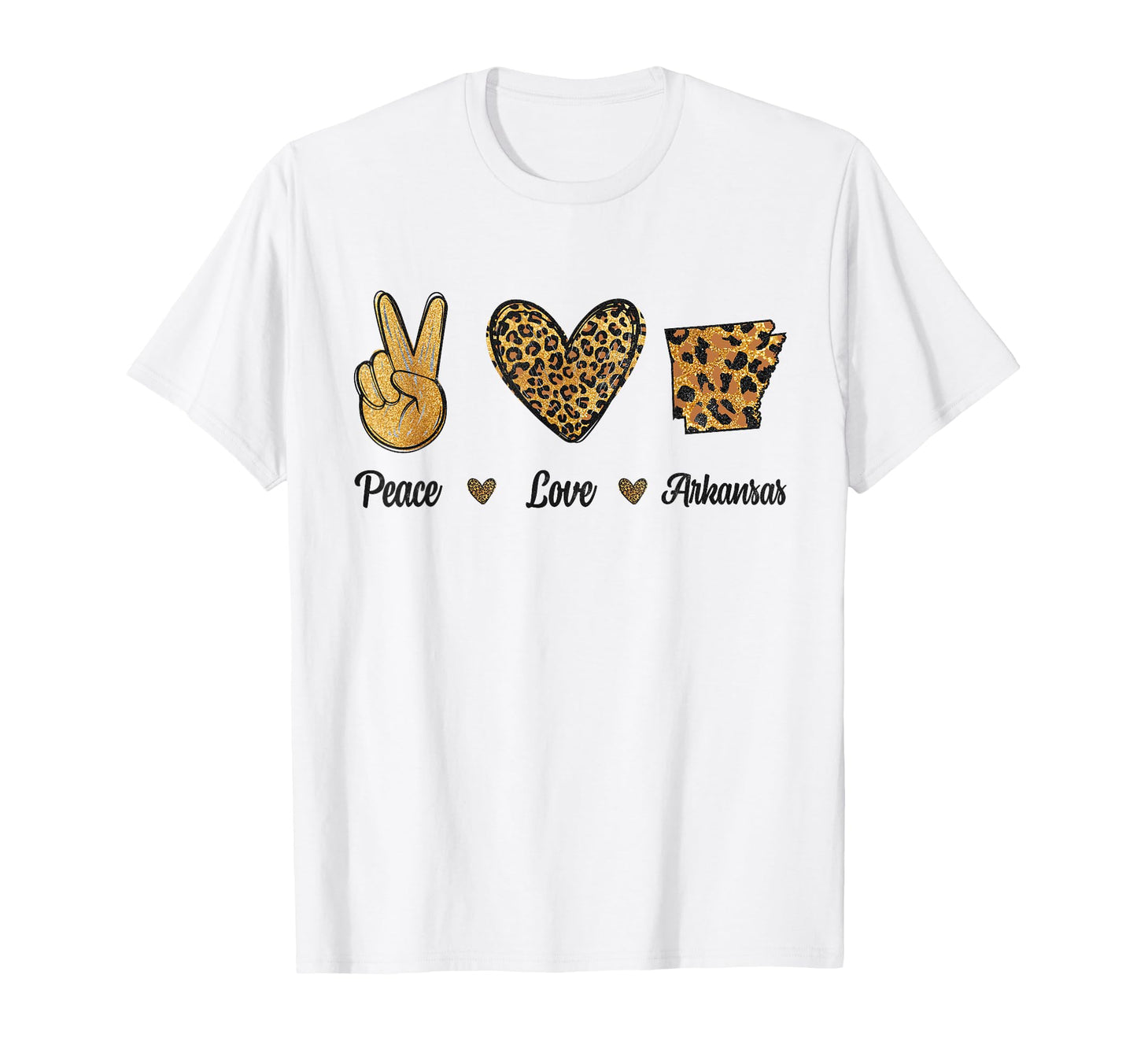 Peace Love Arkansas Leopard Flag Map T-Shirt - Graphic Print Men Women - T-Shirt, Sweatshirt, Hoodie