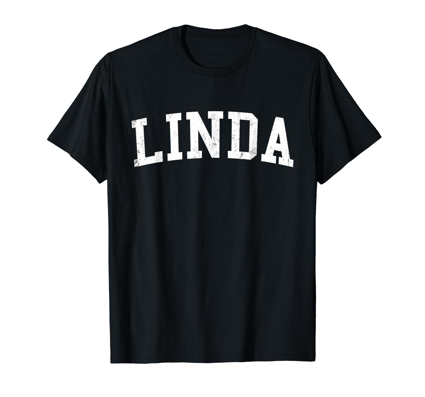 Linda Ca Distressed White Varsity T-Shirt - Minimalist Print for Adults - T-Shirt, Sweatshirt, Hoodie