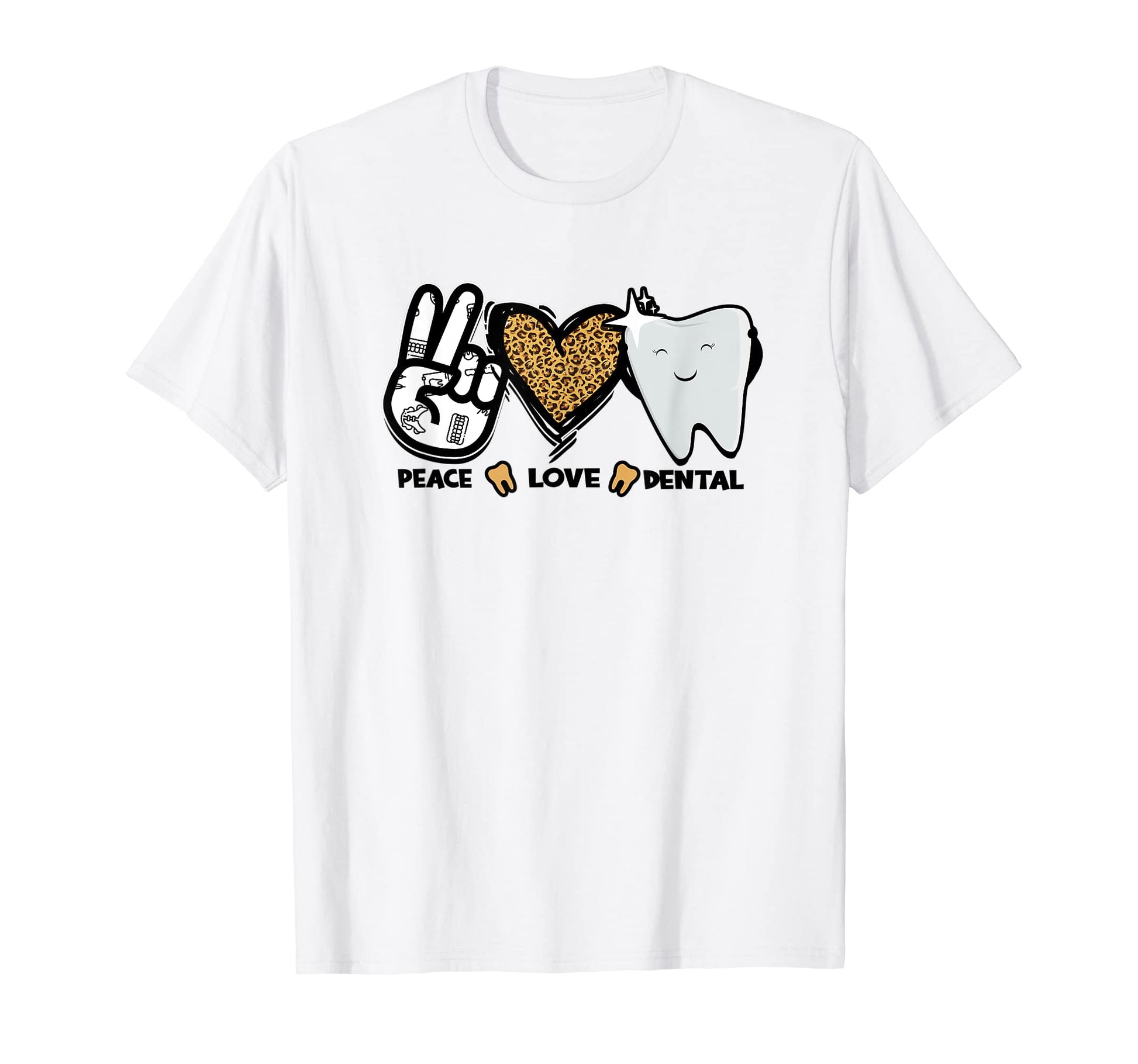 Peace Love Dental Leopard Heart T-Shirt - Casual Everyday Wear Men Women - T-Shirt, Sweatshirt, Hoodie
