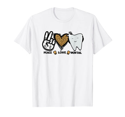 Peace Love Dental Leopard Heart T-Shirt - Casual Everyday Wear Men Women - T-Shirt, Sweatshirt, Hoodie