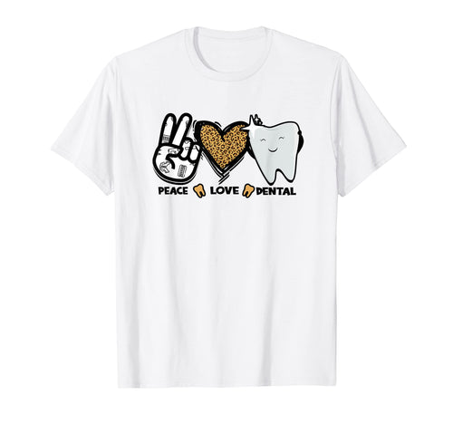 Peace Love Dental Leopard Heart T-Shirt - Casual Everyday Wear Men Women - T-Shirt, Sweatshirt, Hoodie