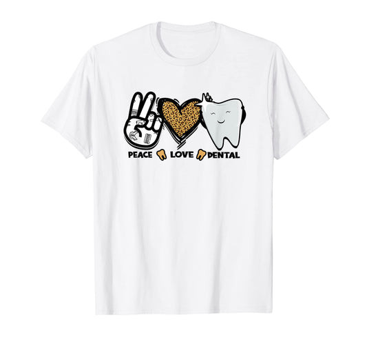 Peace Love Dental Leopard Heart T-Shirt - Casual Everyday Wear Men Women - T-Shirt, Sweatshirt, Hoodie