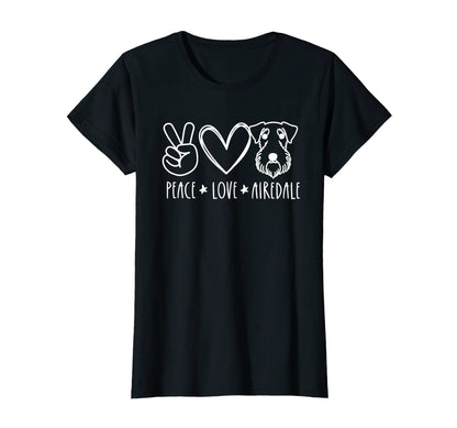 Peace Love And Airedale Terrier Dogs T-Shirt - Minimalist Print Men Women - T-Shirt, Sweatshirt, Hoodie