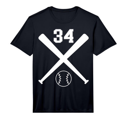 Baseball Softball Number 34 Performance T-Shirt - Unique Graphic Unisex - T-Shirt, Sweatshirt, Hoodie