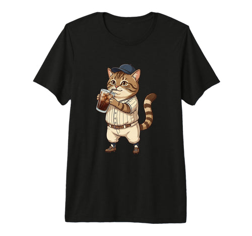 Tabby Cat Baseball Player Iced Coffee T-Shirt - Aesthetic Graphic Unisex - T-Shirt, Sweatshirt, Hoodie