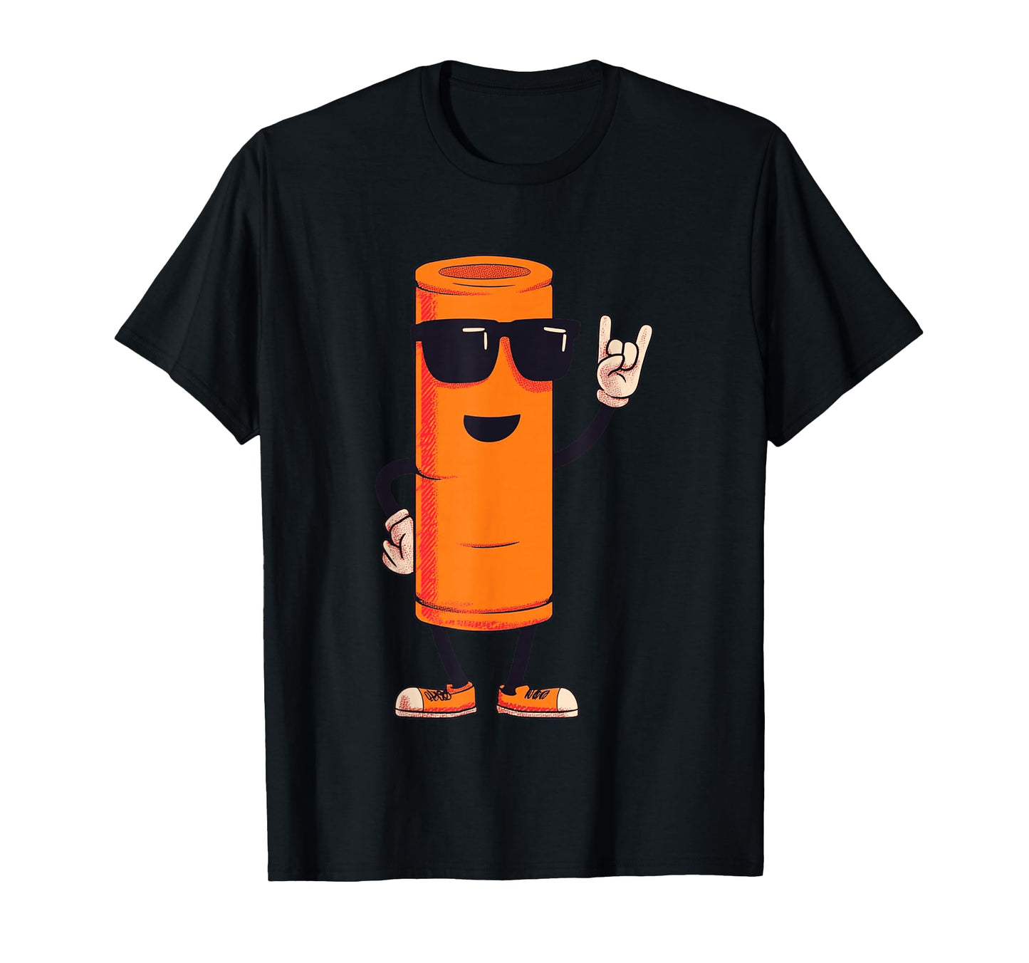 Orange Cylinder Mascot Rock Hand Sign T-Shirt - Minimalist Print Unisex - T-Shirt, Sweatshirt, Hoodie