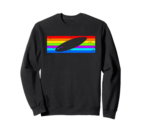 Surfboard Rainbow Stripe Ocean Sweatshirt - Fun Novelty Design for Adults - T-Shirt, Sweatshirt, Hoodie