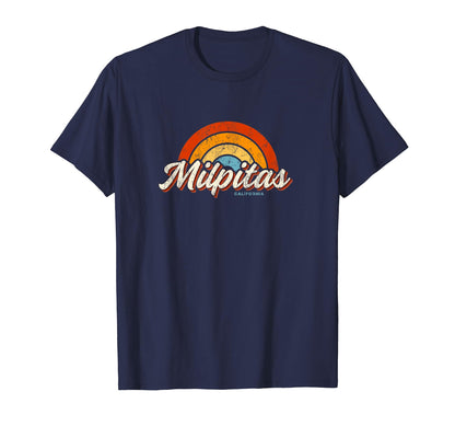 Milpitas California Ca Rainbow 70S T-Shirt - Custom Art Print for Adults - T-Shirt, Sweatshirt, Hoodie