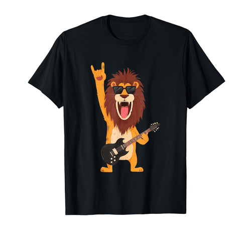 Cartoon Lion Playing Guitar Rock Music T-Shirt - Streetwear Style Men Women - T-Shirt, Sweatshirt, Hoodie