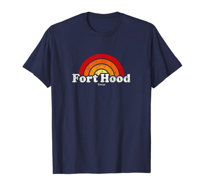 Fort Hood Texas Tx 70S Rainbow T-Shirt - Minimalist Print for Adults - T-Shirt, Sweatshirt, Hoodie
