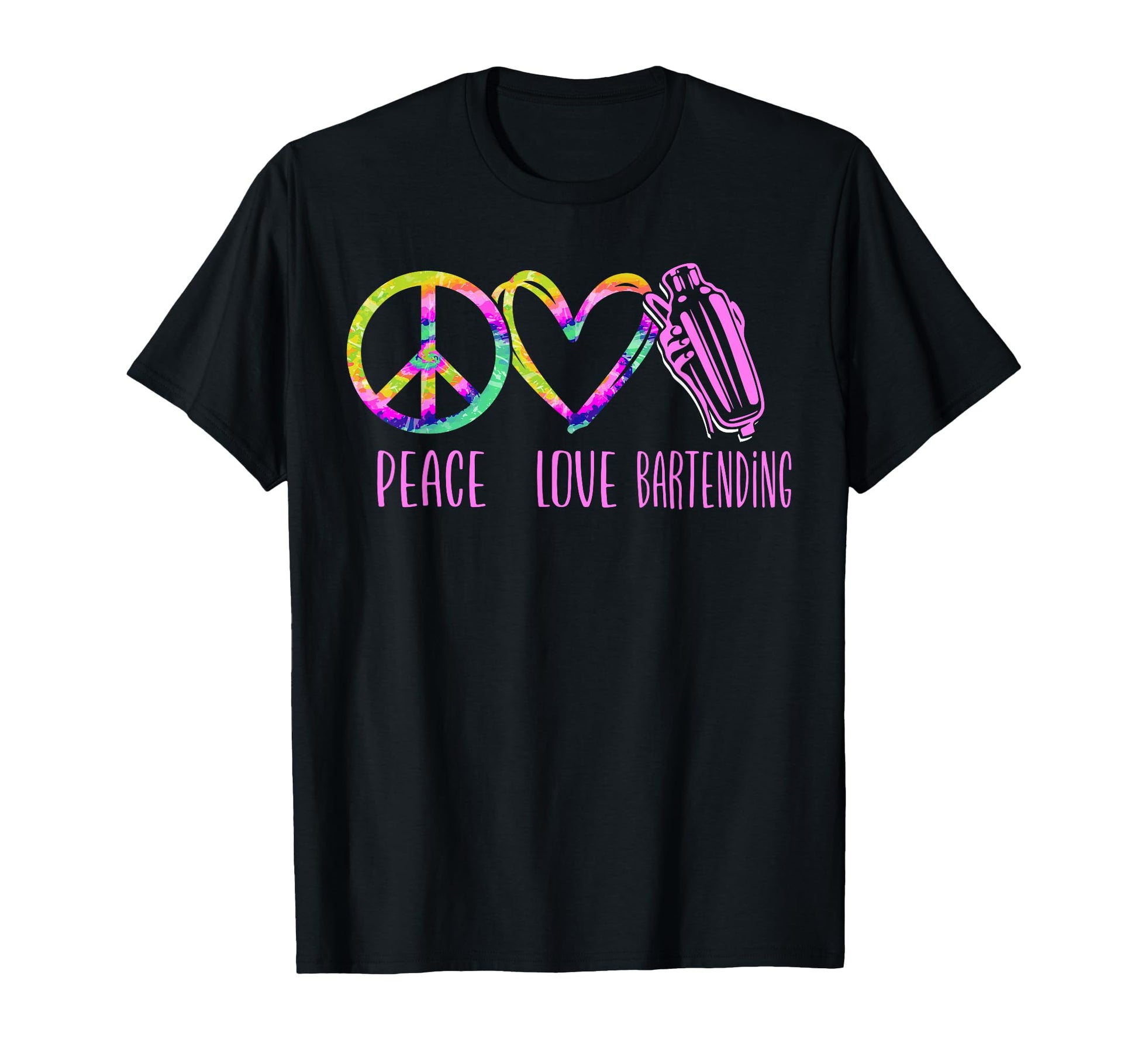 Bartender Mixologist Tie Dye Peace Love T-Shirt - Graphic Print for Adults - T-Shirt, Sweatshirt, Hoodie