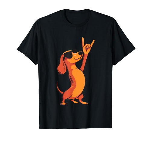 Dachshund Dog Wiener Sausage Rock T-Shirt - Novelty Apparel for Adults - T-Shirt, Sweatshirt, Hoodie