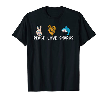 Marine Biology Shark Lover Peace Love T-Shirt - Custom Art Print Men Women - T-Shirt, Sweatshirt, Hoodie