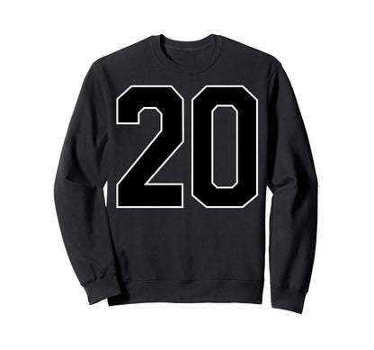Black Sports Team Number 20 Fan Sweatshirt - Custom Art Print Unisex - T-Shirt, Sweatshirt, Hoodie