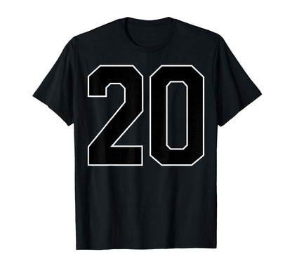 Black Sports Team Number 20 Fan T-Shirt - Trendy Graphic Men Women - T-Shirt, Sweatshirt, Hoodie
