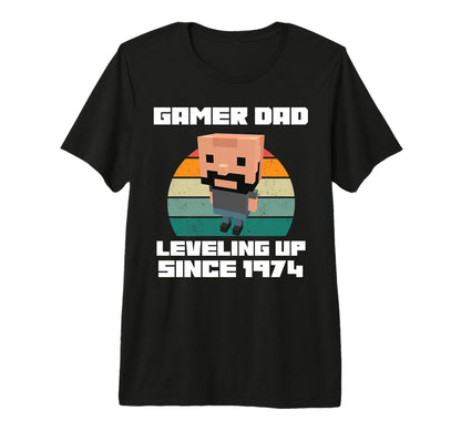 Gamer Dad Leveling Up Since 1974 Father T-Shirt - Graphic Print for Adults - T-Shirt, Sweatshirt, Hoodie