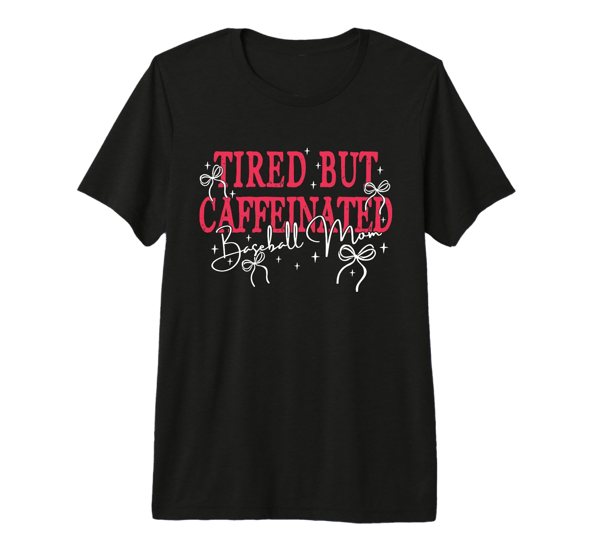 Tired But Caffeinated Baseball Mom T-Shirt - Minimalist Print for Adults - T-Shirt, Sweatshirt, Hoodie