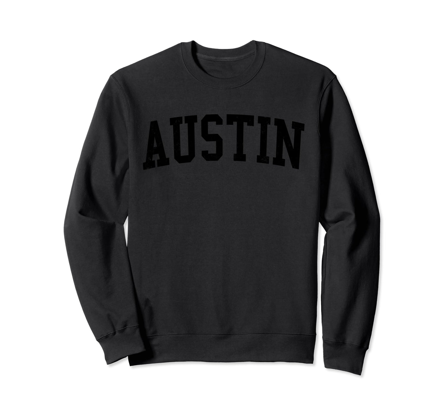 Austin Mn Distressed Black Varsity Sweatshirt - Trendy Graphic Men Women - T-Shirt, Sweatshirt, Hoodie