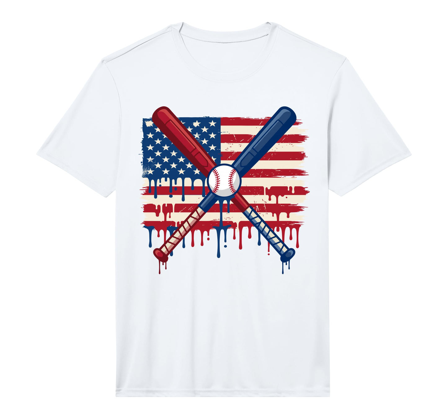 Baseball American Flag Dripping Ice T-Shirt - Fun Novelty Design Unisex - T-Shirt, Sweatshirt, Hoodie