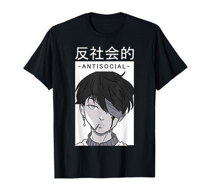 Anti Social Text Vaporwave Anime T-Shirt - Fun Novelty Design Men Women - T-Shirt, Sweatshirt, Hoodie