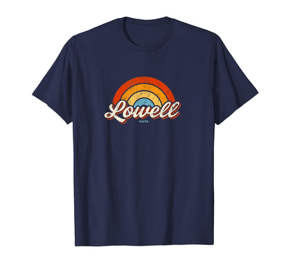 Lowell Massachusetts Ma Rainbow 70S T-Shirt - Minimalist Print Unisex - T-Shirt, Sweatshirt, Hoodie
