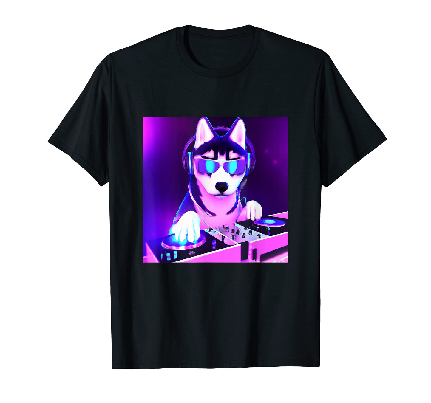 Siberian Husky Vaporwave Dj Dog T-Shirt - Custom Art Print Men Women - T-Shirt, Sweatshirt, Hoodie