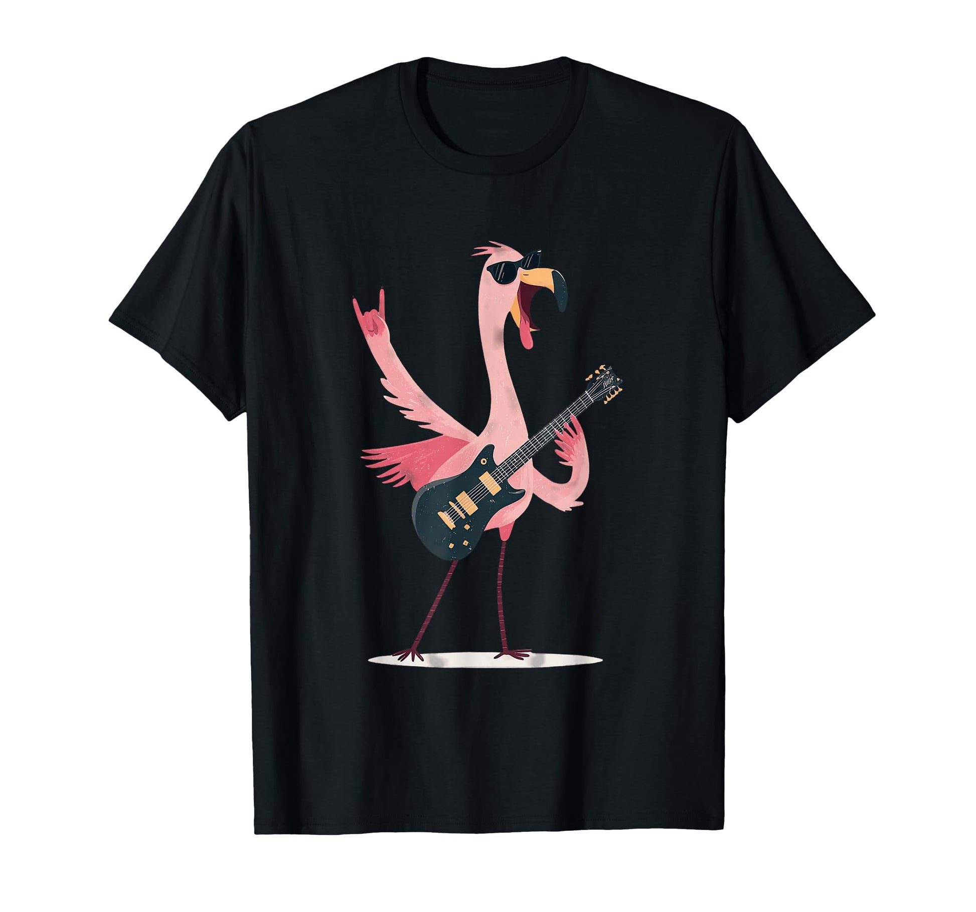 Flamingo Rock Music Guitar Player T-Shirt - Novelty Apparel for Adults - T-Shirt, Sweatshirt, Hoodie