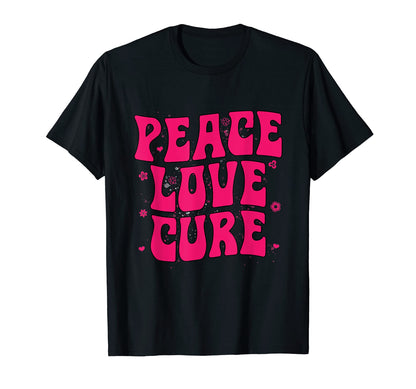 Groovy Breast Cancer Awareness Peace T-Shirt - Novelty Apparel Men Women - T-Shirt, Sweatshirt, Hoodie