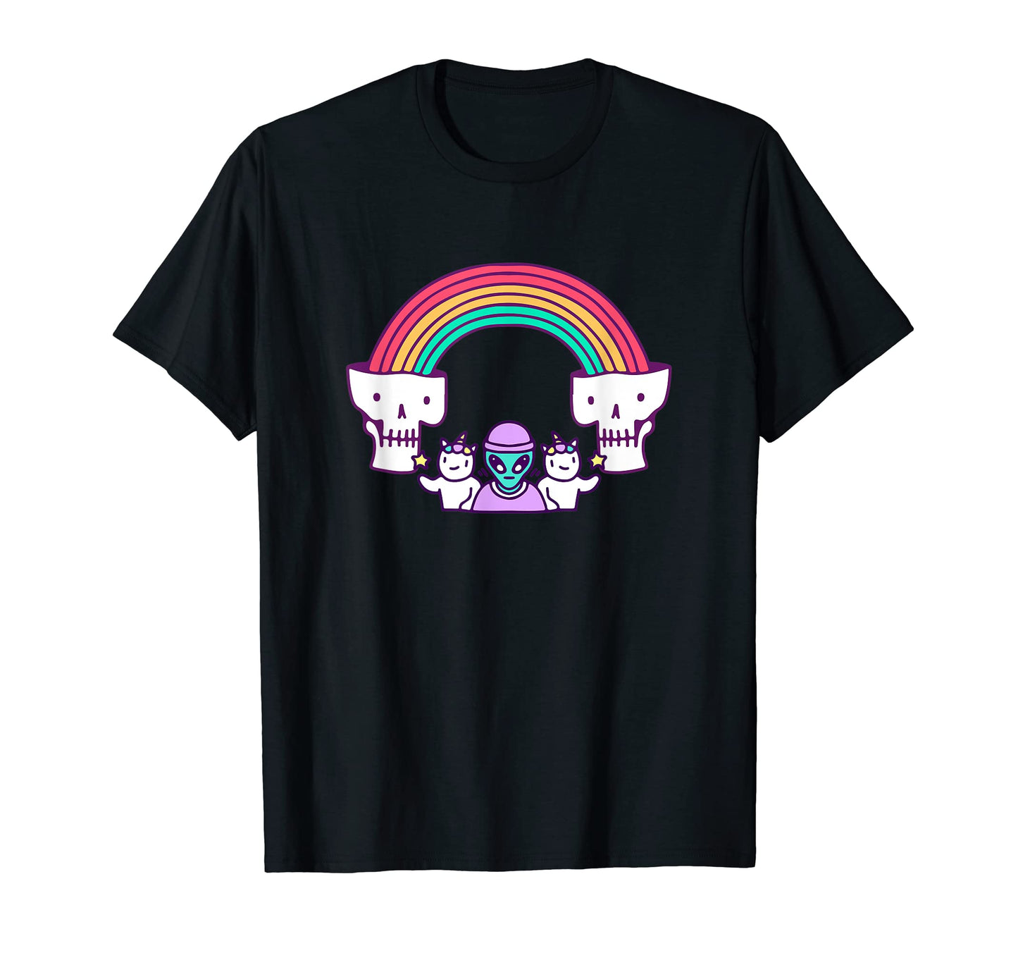 Skull Aliens Cat Funny Earth Party T-Shirt - Graphic Print Men Women - T-Shirt, Sweatshirt, Hoodie
