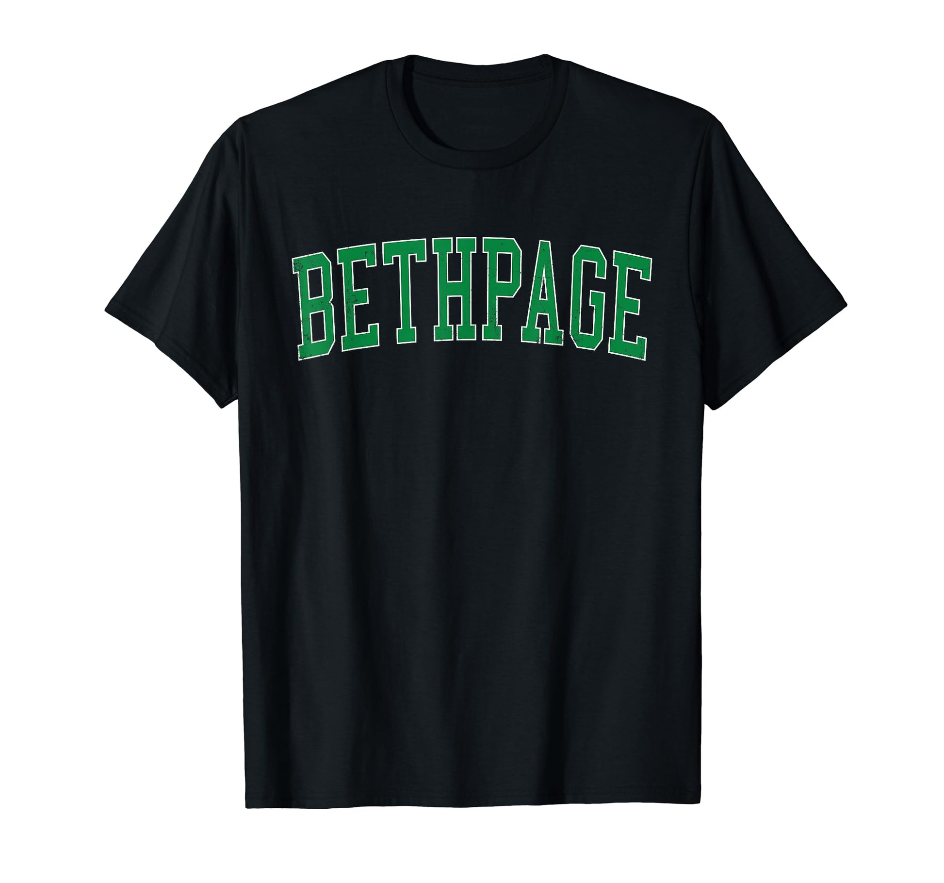 Bethpage Ny Distressed Green Varsity T-Shirt - Unique Graphic for Adults - T-Shirt, Sweatshirt, Hoodie