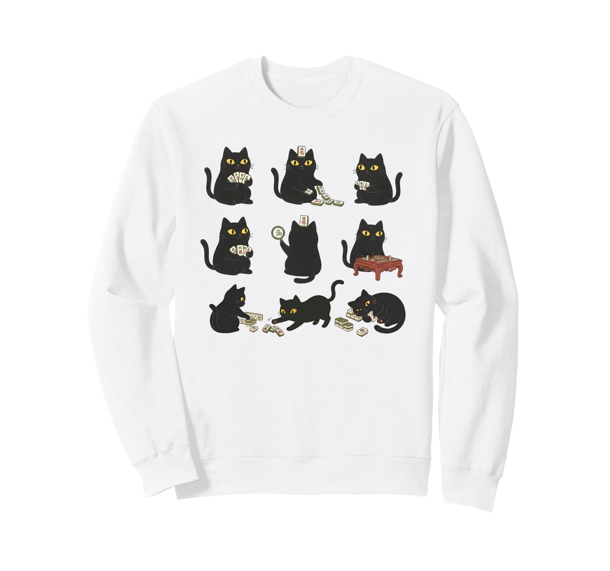Black Cat Playing Mahjong Chinese Sweatshirt - Minimalist Print Men Women - T-Shirt, Sweatshirt, Hoodie