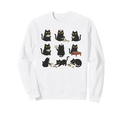 Black Cat Playing Mahjong Chinese Sweatshirt - Minimalist Print Men Women - T-Shirt, Sweatshirt, Hoodie