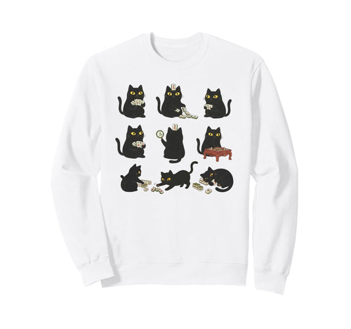 Black Cat Playing Mahjong Chinese Sweatshirt - Minimalist Print Men Women - T-Shirt, Sweatshirt, Hoodie