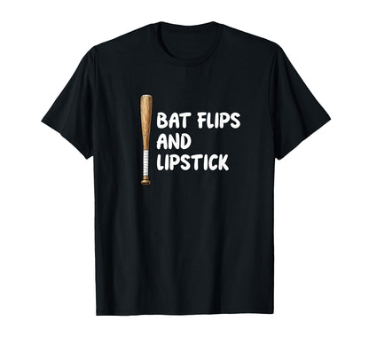 Bat Flips And Lipstick Baseball Mom T-Shirt - Minimalist Print for Adults - T-Shirt, Sweatshirt, Hoodie