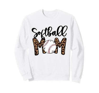 Softball Mom Leopard Softball Sweatshirt - Casual Everyday Wear Men Women - T-Shirt, Sweatshirt, Hoodie
