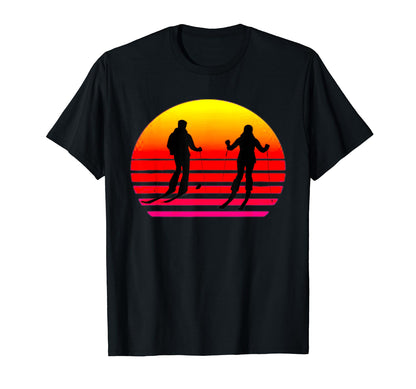 Vaporwave Aesthetic Sunset Skiers T-Shirt - Fun Novelty Design Men Women - T-Shirt, Sweatshirt, Hoodie