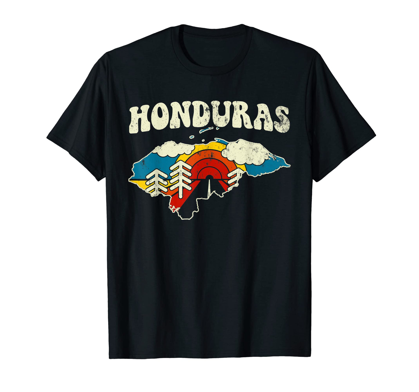 Honduras Hondurian Country Rainbow 70S T-Shirt - Trendy Graphic for Adults - T-Shirt, Sweatshirt, Hoodie