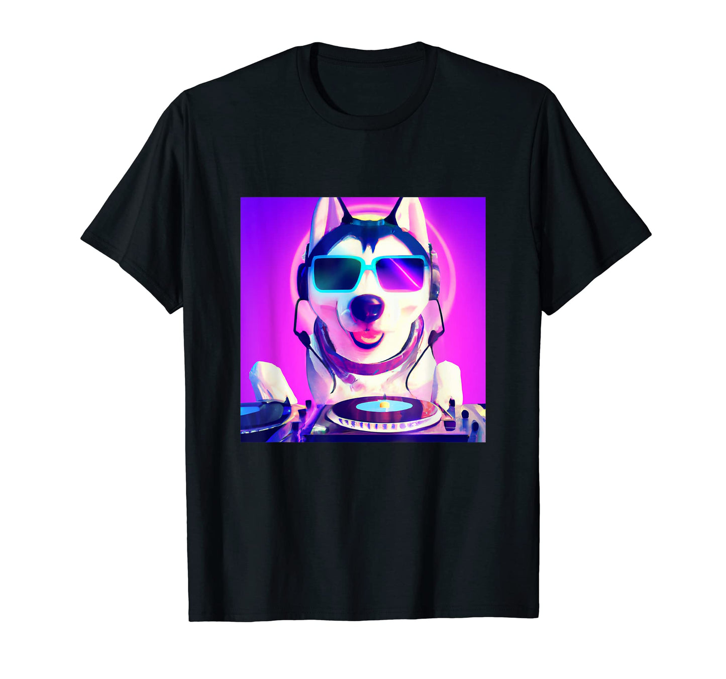 Siberian Husky Vaporwave Dj Dog T-Shirt - Aesthetic Graphic for Adults - T-Shirt, Sweatshirt, Hoodie