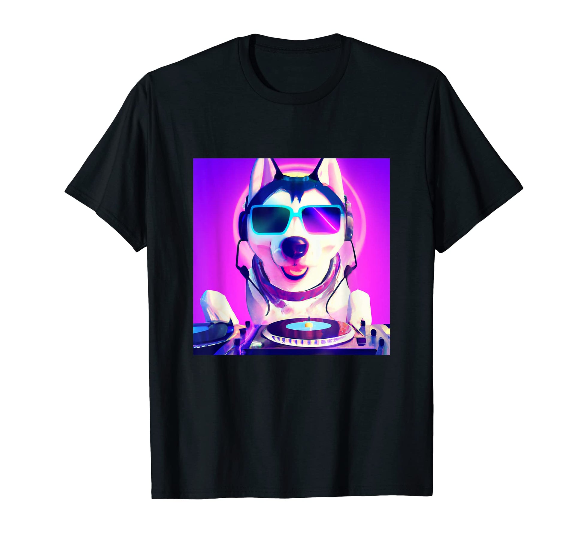 Siberian Husky Vaporwave Dj Dog T-Shirt - Aesthetic Graphic for Adults - T-Shirt, Sweatshirt, Hoodie