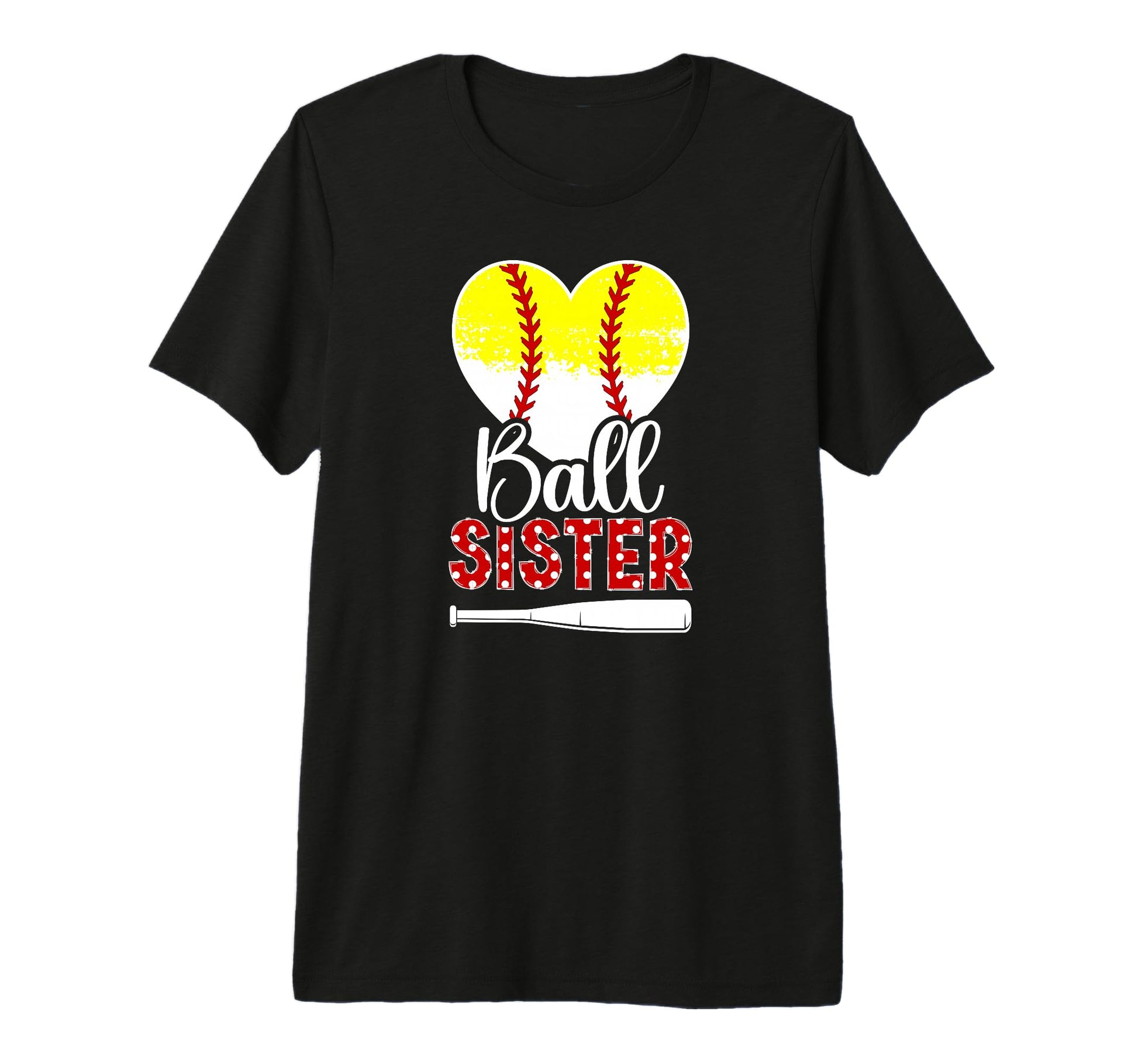 Ball Sister Heart Baseball Softball T-Shirt - Custom Art Print for Adults - T-Shirt, Sweatshirt, Hoodie