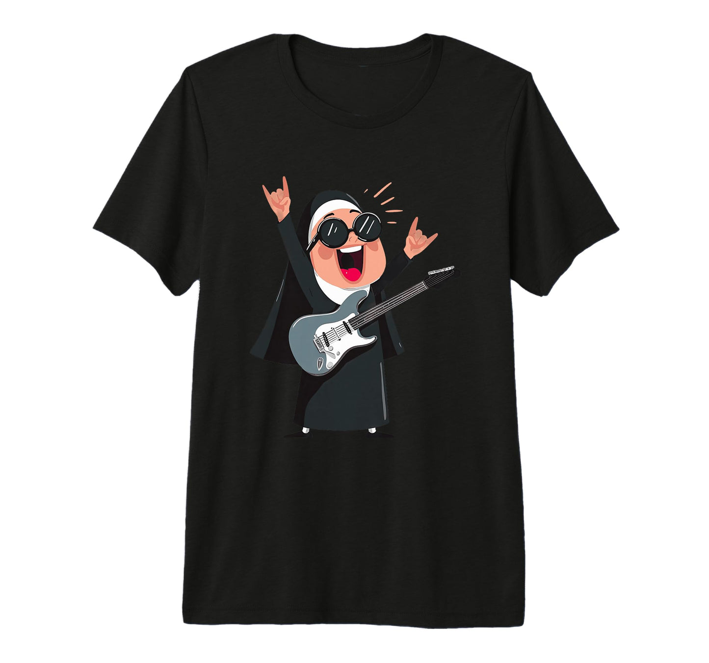 Funny Nun Guitarist Rock Music Tri T-Shirt - Fun Novelty Design Men Women - T-Shirt, Sweatshirt, Hoodie