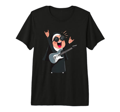 Funny Nun Guitarist Rock Music Tri T-Shirt - Fun Novelty Design Men Women - T-Shirt, Sweatshirt, Hoodie
